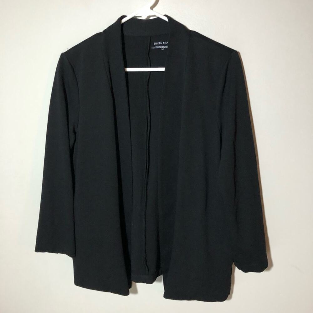 Eileen Fisher tencel open front blazer ponte jacket black womens S minimalist
